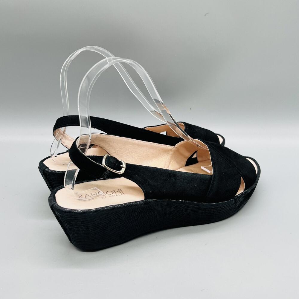 Rangoni By Amalfi Sandals Womens 8 Black Suede Slingback Platform‎ Wedge Shoes - Picture 7 of 11